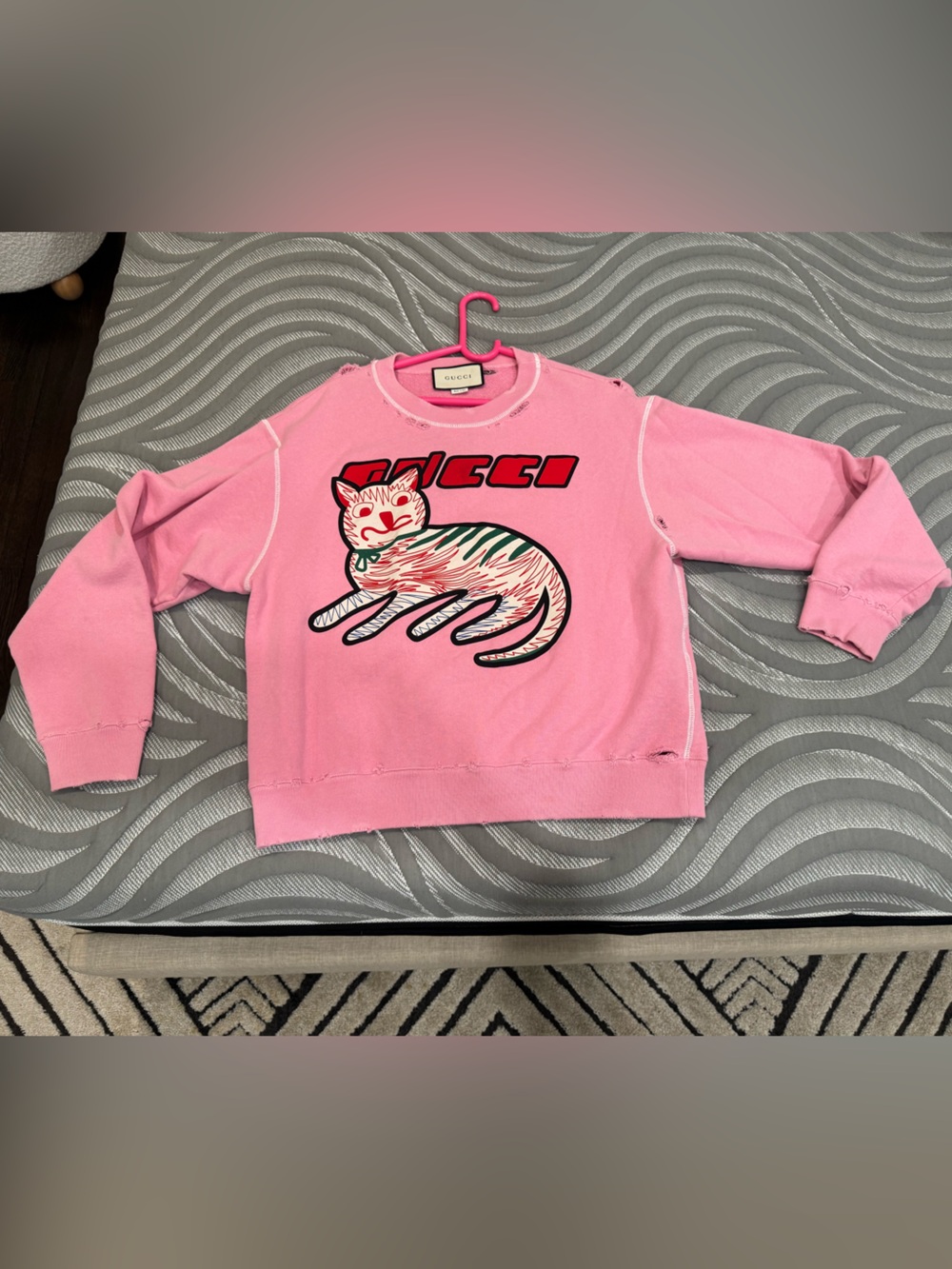 Gucci Pink Cat Graphic Kids Sweatshirt with Red Logo